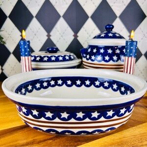 Polish Pottery “Stars & Stripes” Casserole Dish| Bolesławiec| Festive Patriotic